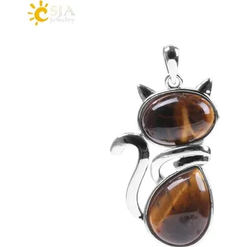Přívěsek Přírodní přívěsek s motivem kočky | přírodní přívěsek, kočičí šperk - tygří oko