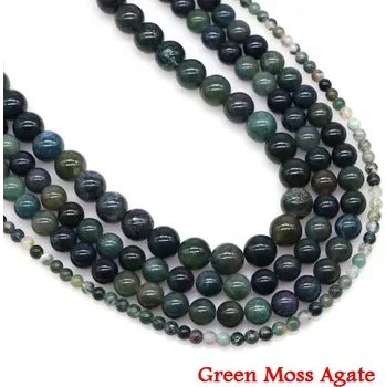Korálek Minerální korálky na výrobu šperků | minerální korálky | přírodní kámen - Zelený mechový achát , 6 mm (59 až 61 ks)
