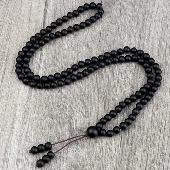 Náhrdelník Japa mala náhrdelník s přírodními korálky | přírodní šperky | dámské a pánské šperky - Matná černá