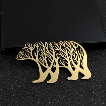 Brož Pánská luxusní ocelová brož medvěd | módní doplněk - Zlatý