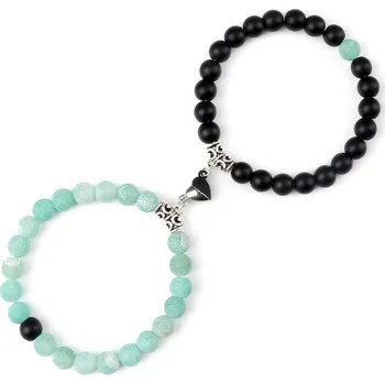 Náramek Partnerské náramky z přírodního kamene | magnetický náramek, náramek lásky - Zeleno-matná