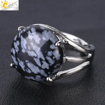 Prsten Dámský prsten s přírodním kamenem | nastavitelný přírodní prsten - Sněhová vločka kámen