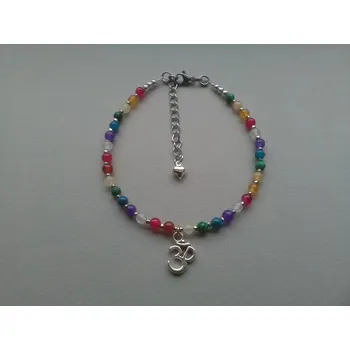 Náramek Korálkový náramek na kotník | letní šperk, plážový náramek - stříbro--S8