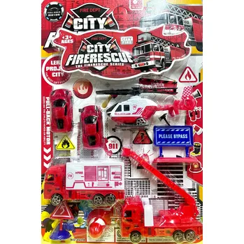 autíčko HASIČSKÁ SADA - VOZIDLA A PŘÍSLUŠENSTVÍ, 8 DÍLŮ - HASIČI - ZÁBAVA