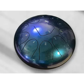 Hudební nástroj Hütermann Tongue drum - 10' (25cm), 11 tónů, D-dur -metalická lesklá zeleno-modrá barva, s příslušenstvím.