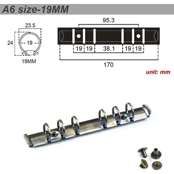 Kroužkový pořadač na diář A6 kovová spirála | kroužkový pořadač, kovový klip - Mosaz A6 19MM