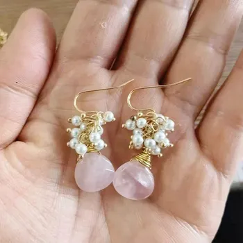 Náušnice Visací náušnice s korálkami a minerály | visací náušnice, luxusní šperk - Zlato---AB102