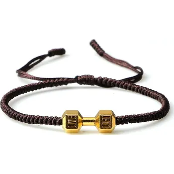 Náramek Provázkový náramek pro štěstí | ručně pletený náramek, ochranný náramek - g Činky hnědé