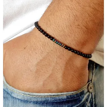 Náramek Minimalistický korálkový náramek z minerálních kamenů | pánský náramek, korálkový doplněk - A-111