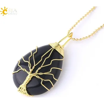 Náhrdelník Minerální talisman se stromem života | náhrdelník, minerální šperk - Řetěz z černého achátu