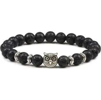 Náramek Stylový náramek z minerálů | korálkový náramek, pánský šperk - Sova z lávového kamene