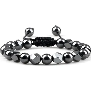 Náramek Unisex náramek s korálky z hematitu | dámský korálkový náramek, náramek z hematitu - 8mm kulatý hematit A