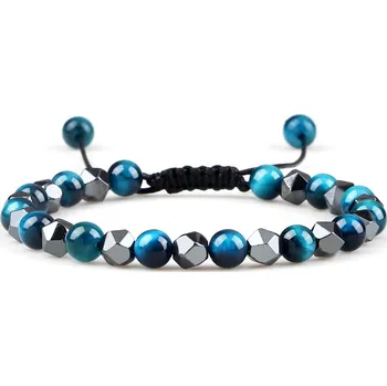 Náramek Unisex náramek s korálky z hematitu | dámský korálkový náramek, náramek z hematitu - 6mm modré tygří oko A
