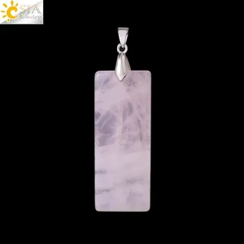 Přívěsek Přívěsek z přírodního kamene s řetízkem | náhrdelník pro muže, unisex přívěsek - Rose Quartz