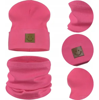 Čepice ČEPICE A NÁKRČNÍK Dětská sada BAVLNA 95% RŮŽOVÁ 48-52