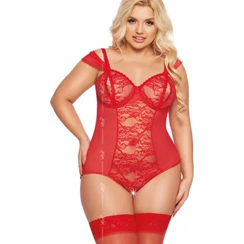 Dámské erotické body Dámské sexy body plus size Dora 1901 Červená - SoftLine Barva: červená, Velikost: 3XL