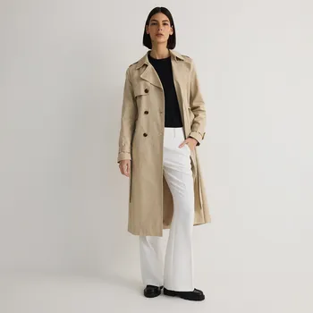 Dámský kabát Reserved - Bavlněný trenčkot s páskem - béžová - YH497-08X - YH497-08X-S