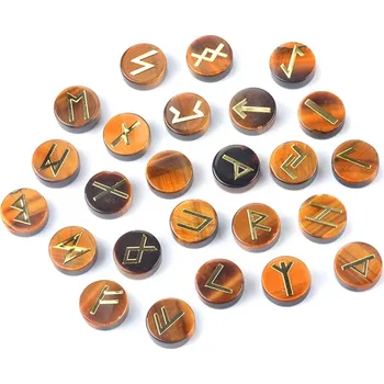 25 ks - Runové kameny přírodní krystaly energie | runová abeceda, harmonizující kameny - Kámen tygřího oka , 16-19 mm