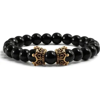 Náramek Náramek z minerálů pro páry | náramek dámský, pánský náramek s motivem korunky - Jasně černá G