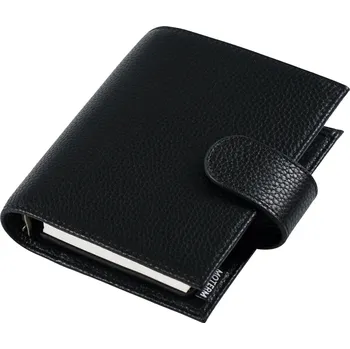 Diář Kožený diář s kroužky na plánování | plánovací diář, kožený zápisník - Oblázková černá