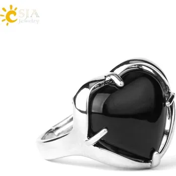 Prsten Nastavitelný prsten s přírodním kamenem | dámský prsten, zásnubní prsten - Černý obsidián