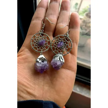 Náušnice Visací náušnice s lapačem snů a minerály | minerální šperky | dámské náušnice - A8