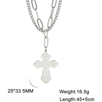 Náhrdelník Pravoslavný kříž, náhrdelník z nerezu | kříž šperk, kovový náhrdelník - dvojitá vrstva A