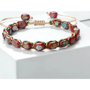 Náramek Přírodní náramek z kamenných korálků | náramek pro ženy | náramek pro muže - Červená Modrá