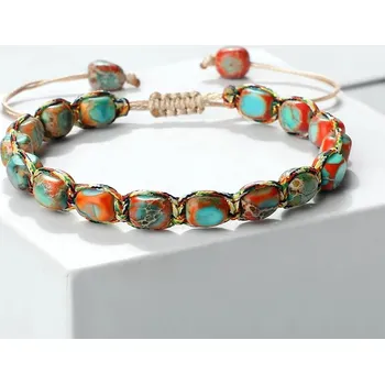 Náramek Přírodní náramek z kamenných korálků | náramek pro ženy | náramek pro muže - Oranžová Modrá