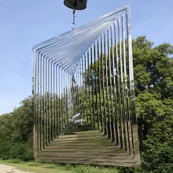 Zahradní dekorace Geometrická venkovní kovová dekorace | závěsná dekorace, zahradní zvonkohra - Stříbro , 25 x 33 cm