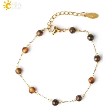 Náramek Jemný dámský náramek s přírodními kameny | elegantní náramek, ocelový náramek - tygří oko