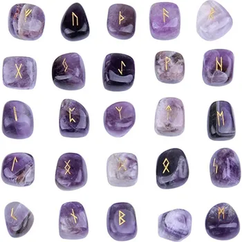 25 ks Runové kameny z krystalu | energetické kameny | sada run - 25 ks Ametyst