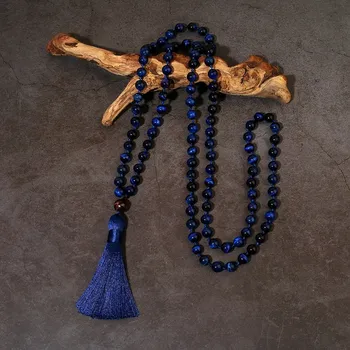 Náhrdelník Tmavě modrý korálkový náhrdelník | mala náhrdelník, korálkový náhrdelník