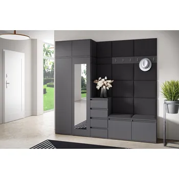 Předsíňová stěna Eka Předsíňová stěna s čalouněnými panely Trinity 33 - Grafit / Tmavá šedá 2315