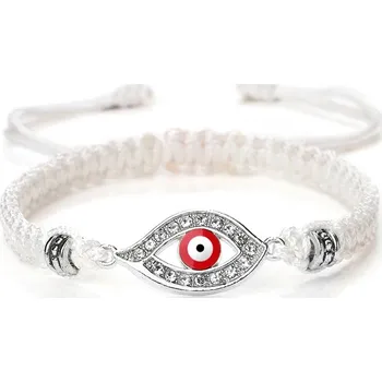 Náramek Pletený náramek s tureckým okem | ochranný náramek, módní doplněk - Bílá Stříbrná Barva