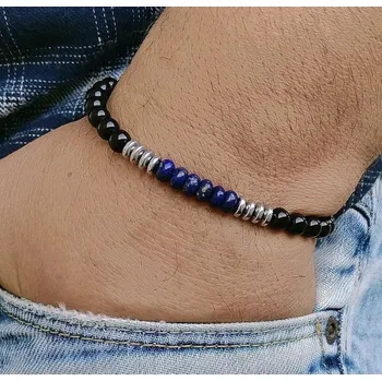 Náramek Minimalistický korálkový náramek z minerálních kamenů | pánský náramek, korálkový doplněk - A-132