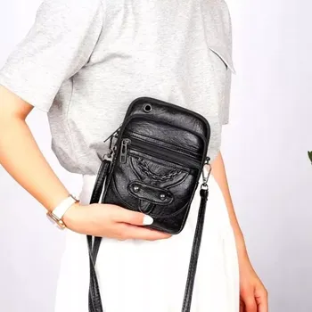 Kabelka Kabelka na telefon a doklady Vintage DT01B (Černá dámská kabelka na mobilní telefon a doklady, EKO kůže, 19 x 13 x 6 cm)