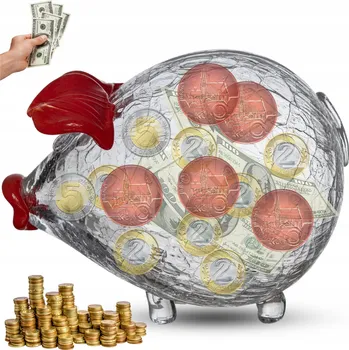 Obraz SKLENĚNÉ PRASÁTKO POKLADNIČKA CRACKLE – ČERVENÉ UŠI, RUČNĚ VYROBENÉ