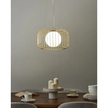 Závěsná lampa zlatá kovová stínidlo ve tvaru klece industriální styl obývací pokoj ložnice Beliani