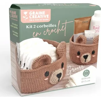 kreativní sada KOMPLETNÍ SADA NA HÁČKOVÁNÍ - KOŠÍKY NA DROBNOSTI MEDVÍDCI