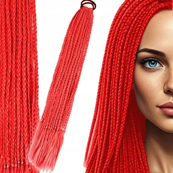 Příčesek SYNTETICKÉ VLASY ČERVENÉ Copánky na Gumičce Dredy Ombre Silné Husté Příčesky