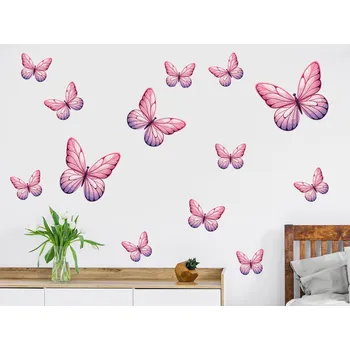 Samolepící dekorace Motýli světle růžoví 13 ks samolepky na zeď arch 20 x 20 cm