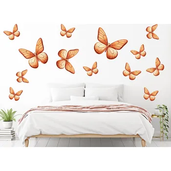 Samolepící dekorace Motýli světle oranžoví 13ks samolepka na zeď arch 20 x 20 cm