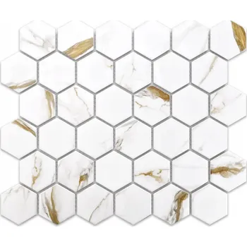 Obklad Keramická mozaika Szklane Mozaiki hexagon bílá matná 29,7 x 26,2 cm