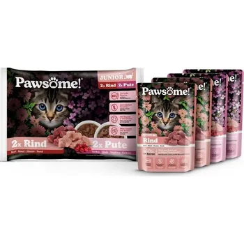 Krmivo pro kočku Kapsička PAWSOME Cat Junior s hovězím/s krůtím masem 4x85g (multipack)