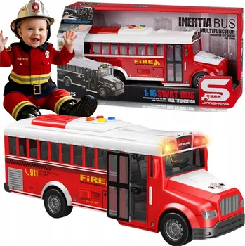 autíčko HASIČSKÝ AUTOBUS Autokar Hasiči s POHONEM Zvukové signály Zvuky Světla