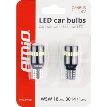 Autožárovka AMIO (POLAND) | Žárovka LED CANBUS 18SMD 3014 + 1SMD T10 W5W White 12V/24V, 02446