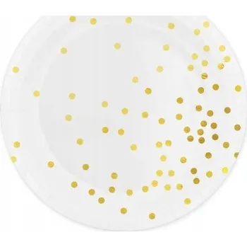Talíř Talíře na jedno použití papírové bílé se zlatými tečkami velké 23 cm 6 ks