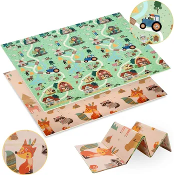 Hrací deka Humbi Oboustranná skládací vzdělávací podložka z XPE pěny 180 x 200 cm, Village Forest