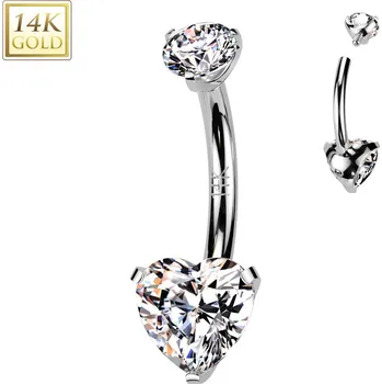 Piercing Šperky4U Zlatý piercing do pupíku - srdce, Au 585/1000 - ZL01272-WG